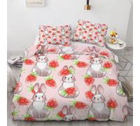 RFFLUX 3D Strawberry Bedding Sets King size 3 Pieces 220x230 Ultra Soft Reversible Cute Bunny Duvet Cover with Zipper Closure Easy Care Quilt Cover with 2 Pillowcase（Style 218-18）