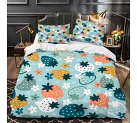 RFFLUX 3D Strawberry Double Bedding Duvet Cover Set 3 Pieces 200x200 Soft Microfiber Cute Fruit Comforter Cover with Zipper Easy Care Quilt Cover with 2 Pillowcase for Room Decor（Style 148-11）