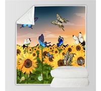 RFFLUX 3D Sunflower Throw Blankets 130x150 cm Soft Warm Cozy Microfiber Flannel Fleece Flowers Butterflies Blanket Sofa Lightweight Summer Machine Washable Bedspread for Bed and Couch（Style 53-1）