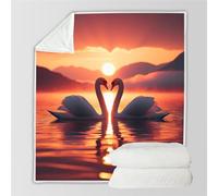 RFFLUX 3D Swan Throw Blankets 150x200 cm Soft Warm Cozy Microfiber Flannel Fleece Sunset Blanket Sofa Lightweight Summer Machine Washable Bedspread for Bed and Couch(Style 23-12)
