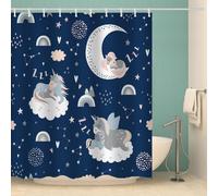 RFFLUX 3D Unicorn Shower Curtain 180x180 cm Stars Moon Shower Curtain Quick Drying 100% Polyester Fabric Waterproof Washable Bath Curtains for Shower with 12 Rings（Style 69-9）