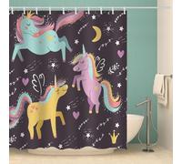 RFFLUX 3D Unicorn Shower Curtain 180x180 cm Stars Moon Shower Curtain Quick Drying 100% Polyester Fabric Waterproof Washable Bath Curtains for Shower with 12 Rings（Style 63-14）