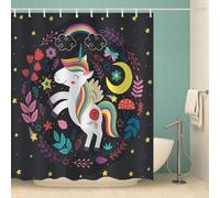 RFFLUX 3D Unicorn Shower Curtain 180x180 cm Stars Unicorns Shower Curtain Quick Drying 100% Polyester Fabric Waterproof Washable Bath Curtains for Shower with 12 Rings（Style 61-13）