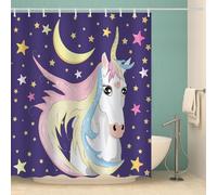 RFFLUX 3D Unicorn Shower Curtain 180x180 cm Stars Unicorns Shower Curtain Quick Drying 100% Polyester Fabric Waterproof Washable Bath Curtains for Shower with 12 Rings（Style 64-1）