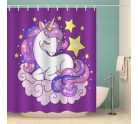 RFFLUX 3D Unicorn Shower Curtain 180x180 cm Stars Unicorns Shower Curtain Quick Drying 100% Polyester Fabric Waterproof Washable Bath Curtains for Shower with 12 Rings（Style 68-7）