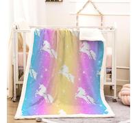 RFFLUX 3D Unicorn Throw Blanket 130x150 cm Winter Soft Warm Cozy Rainbow Sherpa Blanket Sofa Lightweight Microfiber Machine Washable Bedspread for Bed and Couch（Style 61-13）