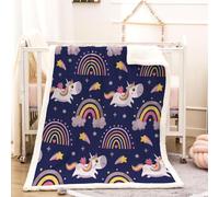 RFFLUX 3D Unicorn Throw Blanket 130x150 cm Winter Soft Warm Cozy Stars Rainbow Sherpa Blanket Sofa Lightweight Microfiber Machine Washable Bedspread for Bed and Couch（Style 64-15）