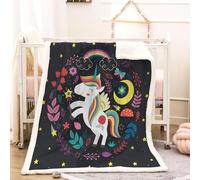 RFFLUX 3D Unicorn Throw Blanket 130x150 cm Winter Soft Warm Cozy Stars Unicorns Sherpa Blanket Sofa Lightweight Microfiber Machine Washable Bedspread for Bed and Couch（Style 61-14）