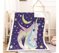 RFFLUX 3D Unicorn Throw Blanket 130x150 cm Winter Soft Warm Cozy Stars Unicorns Sherpa Blanket Sofa Lightweight Microfiber Machine Washable Bedspread for Bed and Couch（Style 64-3）