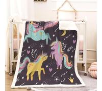 RFFLUX 3D Unicorn Throw Blanket 150x200 cm Winter Soft Warm Cozy Stars Moon Sherpa Blanket Sofa Lightweight Microfiber Machine Washable Bedspread for Bed and Couch（Style 63-16）