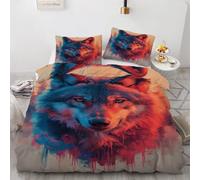 RFFLUX 3D Wolf Double Bedding Duvet Cover Set 3 Pieces 200x200 Ultra Soft Reversible Retro Wolf Comforter Cover with Zipper Closure Quilt Cover with 2 Pillowcase（Style 211-12）