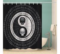 RFFLUX 3D Yin And Yang Shower Curtain 180x180 cm Gothic Skull Shower Curtain Quick Drying 100% Polyester Fabric Waterproof Washable Bath Curtains for Shower with 12 Rings（Style 74-5）
