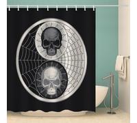 RFFLUX 3D Yin And Yang Shower Curtain 180x180 cm Gothic Skull Shower Curtain Quick Drying 100% Polyester Fabric Waterproof Washable Bath Curtains for Shower with 12 Rings（Style 73-15）