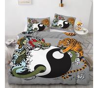RFFLUX 3D Yin And Yang Single Duvet Cover Set 2 Pieces 135x200 Soft Microfiber Reversible Quilt Cover with Zipper Closure Easy Care Retro Tai Chi Bedding Set with Pillowcase（Style 65-20）