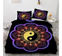 RFFLUX 3D Yin And Yang Super king size Duvet Cover Sets 3 Pieces 220x260 Soft Microfiber Mandala Quilt Cover with Zipper Closure Easy Care Reversible Bed Set with 2 Pillowcase（Style 64-16）