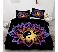 RFFLUX 3D Yin And Yang Super king size Duvet Cover Sets 3 Pieces 220x260 Soft Microfiber Retro Mandala Quilt Cover with Zipper Closure Easy Care Reversible Bed Set with 2 Pillowcase（Style 61-20）