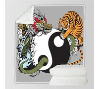 RFFLUX 3D Yin And Yang Throw Blankets 150x200 cm Soft Warm Cozy Microfiber Flannel Fleece Retro Tai Chi Blanket Sofa Lightweight Summer Machine Washable Bedspread for Bed and Couch（Style 65-20）