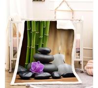 RFFLUX 3D Zen Throw Blanket 150x200 cm Winter Soft Warm Cozy Flowers Stones Sherpa Blanket Sofa Lightweight Microfiber Machine Washable Bedspread for Bed and Couch（Style 63-8）