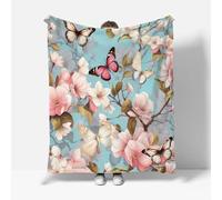 RFFLUX Butterfly Throw Blankets 180x220 cm Soft Warm Cozy Microfiber Fleece Flannel Cherry Blossoms Blanket Sofa Lightweight Summer Machine Washable Bedspread for Bed Couch（Style 207-8）