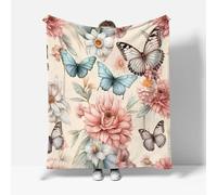 RFFLUX Butterfly Throw Blankets 220x240 cm Soft Warm Cozy Microfiber Fleece Flannel Retro Floral Blanket Sofa Lightweight Summer Machine Washable Bedspread for Bed Couch（Style 206-8）