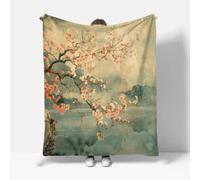 RFFLUX Cherry Blossoms Throw Blankets 130x150 cm Soft Warm Cozy Microfiber Fleece Flannel Japan Style Blanket Sofa Lightweight Summer Machine Washable Bedspread for Bed Couch（Style 227-19）