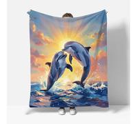 RFFLUX Dolphin Throw Blankets 150x200 cm Soft Warm Cozy Microfiber Fleece Flannel Ocean Blanket Sofa Lightweight Summer Machine Washable Bedspread for Bed Couch（Style 212-17）
