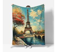 RFFLUX Eiffel Tower Throw Blankets 130x150 cm Soft Warm Cozy Microfiber Fleece Flannel Paris Blanket Sofa Lightweight Summer Machine Washable Bedspread for Bed Couch（Style 195-7）