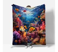RFFLUX Fish Throw Blankets 180x220 cm Soft Warm Cozy Microfiber Fleece Flannel Ocean Fish Blanket Sofa Lightweight Summer Machine Washable Bedspread for Bed Couch（Style 223-17）