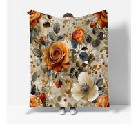 RFFLUX Flower Throw Blankets 130x150 cm Soft Warm Cozy Microfiber Fleece Flannel Retro Floral Blanket Sofa Lightweight Summer Machine Washable Bedspread for Bed Couch（Style 209-17）