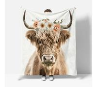 RFFLUX Highland Cow Throw Blankets 220x240 cm Soft Warm Cozy Microfiber Fleece Flannel Flower Cows Blanket Sofa Lightweight Summer Machine Washable Bedspread for Bed Couch（Style 207-11）