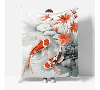 RFFLUX Japan Style Throw Blankets 100x130 cm Soft Warm Cozy Microfiber Fleece Flannel Carp Blanket Sofa Lightweight Summer Machine Washable Bedspread for Bed Couch（Style 220-4）