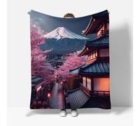 RFFLUX Japan Style Throw Blankets 150x200 cm Soft Warm Cozy Microfiber Fleece Flannel Cherry Blossoms Blanket Sofa Lightweight Summer Machine Washable Bedspread for Bed Couch（Style 208-12）