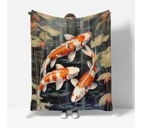 RFFLUX Japan Style Throw Blankets 180x220 cm Soft Warm Cozy Microfiber Fleece Flannel Carp Blanket Sofa Lightweight Summer Machine Washable Bedspread for Bed Couch（Style 219-6）