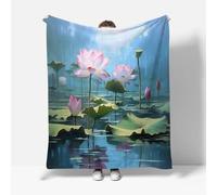 RFFLUX Lotus Throw Blankets 220x240 cm Soft Warm Cozy Microfiber Fleece Flannel Pink Flower Blanket Sofa Lightweight Summer Machine Washable Bedspread for Bed Couch（Style 208-10）