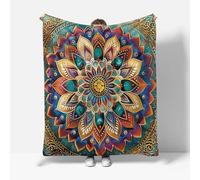 RFFLUX Mandala Throw Blankets 100x130 cm Soft Warm Cozy Microfiber Fleece Flannel Retro Floral Blanket Sofa Lightweight Summer Machine Washable Bedspread for Bed Couch（Style 218-17）