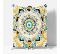 RFFLUX Mandala Throw Blankets 180x220 cm Soft Warm Cozy Microfiber Fleece Flannel Retro Floral Blanket Sofa Lightweight Summer Machine Washable Bedspread for Bed Couch（Style 216-18）