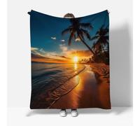 RFFLUX Ocean Beach Throw Blankets 130x150 cm Soft Warm Cozy Microfiber Fleece Flannel Palm Trees Blanket Sofa Lightweight Summer Machine Washable Bedspread for Bed Couch（Style 223-3）