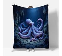 RFFLUX Octopus Throw Blankets 100x130 cm Soft Warm Cozy Microfiber Fleece Flannel Ocean Blanket Sofa Lightweight Summer Machine Washable Bedspread for Bed Couch（Style 193-7）