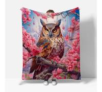 RFFLUX Owl Throw Blankets 220x240 cm Soft Warm Cozy Microfiber Fleece Flannel Flower Blanket Sofa Lightweight Summer Machine Washable Bedspread for Bed Couch（Style 216-3）