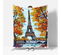 RFFLUX Paris Throw Blankets 130x150 cm Soft Warm Cozy Microfiber Fleece Flannel Eiffel Tower Blanket Sofa Lightweight Summer Machine Washable Bedspread for Bed Couch（Style 209-20）