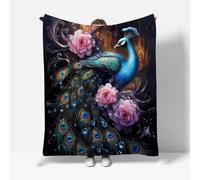 RFFLUX Peacock Throw Blankets 130x150 cm Soft Warm Cozy Microfiber Fleece Flannel Retro Floral Blanket Sofa Lightweight Summer Machine Washable Bedspread for Bed Couch（Style 209-8）
