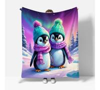 RFFLUX Penguin Throw Blankets 130x150 cm Soft Warm Cozy Microfiber Fleece Flannel Aurora Blanket Sofa Lightweight Summer Machine Washable Bedspread for Bed Couch（Style 216-9）