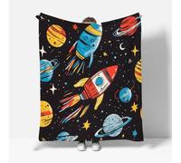RFFLUX Rocket Throw Blankets 130x150 cm Soft Warm Cozy Microfiber Fleece Flannel Universe Planet Blanket Sofa Lightweight Summer Machine Washable Bedspread for Bed Couch（Style 177-18）