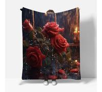 RFFLUX Rose Throw Blankets 130x150 cm Soft Warm Cozy Microfiber Fleece Flannel Retro Floral Blanket Sofa Lightweight Summer Machine Washable Bedspread for Bed Couch（Style 208-18）