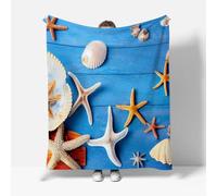 RFFLUX Starfish Seashell Throw Blankets 180x220 cm Soft Warm Cozy Microfiber Fleece Flannel Ocean Blanket Sofa Lightweight Summer Machine Washable Bedspread for Bed Couch（Style 207-16）