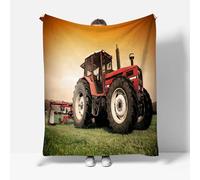RFFLUX Tractor Throw Blankets 130x150 cm Soft Warm Cozy Microfiber Fleece Flannel Farm Style Blanket Sofa Lightweight Summer Machine Washable Bedspread for Bed Couch（Style 209-4）