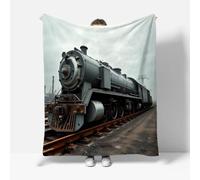 RFFLUX Train Throw Blankets 100x130 cm Soft Warm Cozy Microfiber Fleece Flannel Retro Train Blanket Sofa Lightweight Summer Machine Washable Bedspread for Bed Couch（Style 223-11）