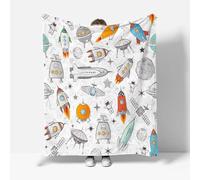 RFFLUX Universe Throw Blankets 130x150 cm Soft Warm Cozy Microfiber Fleece Flannel Planet Rocket Blanket Sofa Lightweight Summer Machine Washable Bedspread for Bed Couch（Style 187-12）