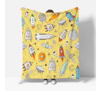 RFFLUX Universe Throw Blankets 150x200 cm Soft Warm Cozy Microfiber Fleece Flannel Cartoon Rocket Blanket Sofa Lightweight Summer Machine Washable Bedspread for Bed Couch（Style 179-15）