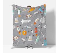 RFFLUX Universe Throw Blankets 150x200 cm Soft Warm Cozy Microfiber Fleece Flannel Planet Rocket Blanket Sofa Lightweight Summer Machine Washable Bedspread for Bed Couch（Style 190-13）